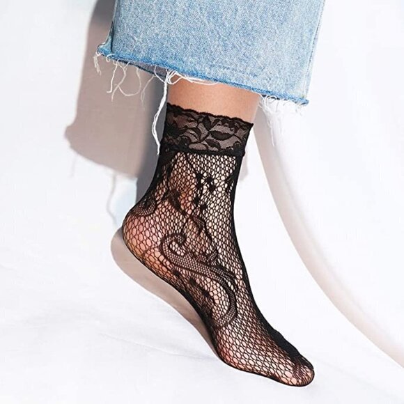 Fishnet Socks Lace Short Ankle Stockings Socks Boots Heels Anklet Dress NWT - Picture 3 of 9